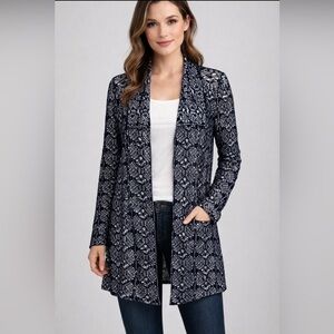 Chico's Navy & White Patterned Blazer Size 2 / Large